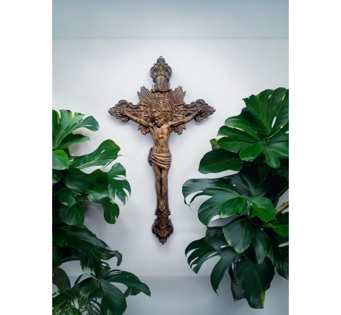 Carved Wooden Crucifix, Catholic Crucifix, Jesus Christ, wooden cross, Choose Size 10X5.7 up to 26X14.8 inches, Free Shipping