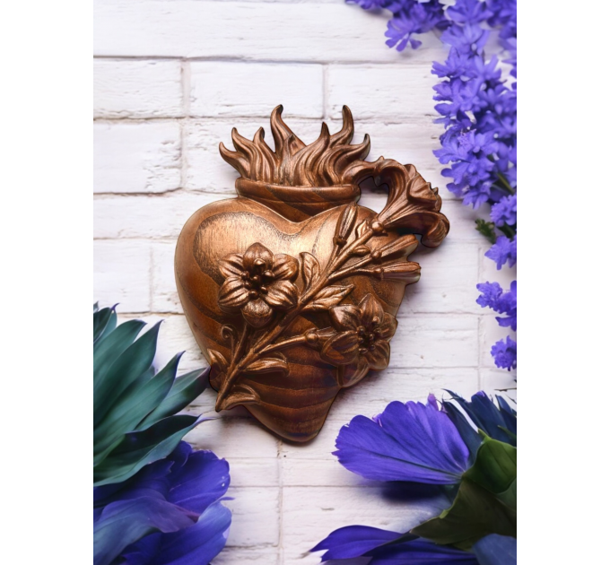 Wooden Three Sacred Hearts of the Holy Family Wall Hanging Art, Free Shipping