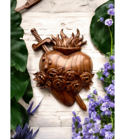 Wooden Three Sacred Hearts of the Holy Family Wall Hanging Art, Free Shipping