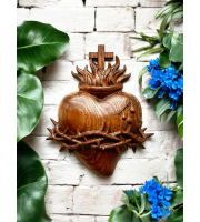 Wooden Three Sacred Hearts of the Holy Family Wall Hanging Art, Free Shipping