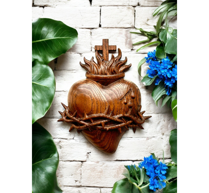 Wooden Three Sacred Hearts of the Holy Family Wall Hanging Art, Free Shipping