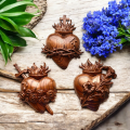 Wooden Three Sacred Hearts of the Holy Family Wall Hanging Art, Free Shipping