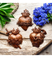 Wooden Three Sacred Hearts of the Holy Family Wall Hanging Art, Free Shipping